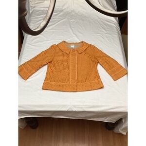 Chico's women's jacket Collared Orange Size 1 Eyelet Lined 3/4 Sleeve Buttons